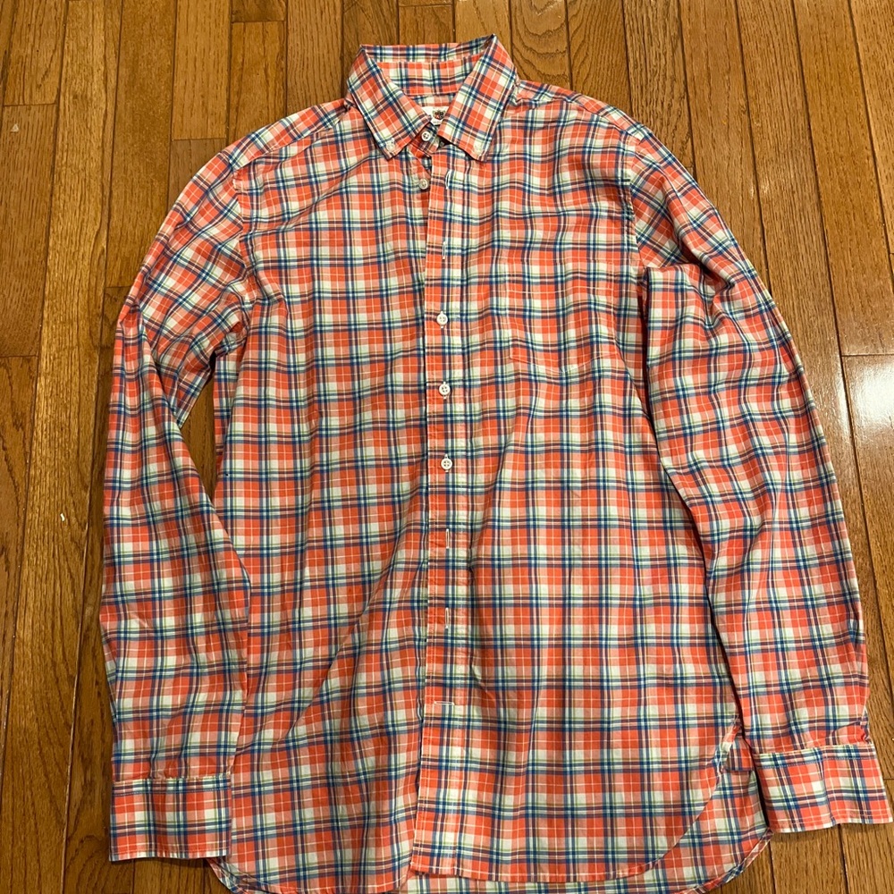 Alan Paine men’s small all cotton plaid coral long sleeve shirt